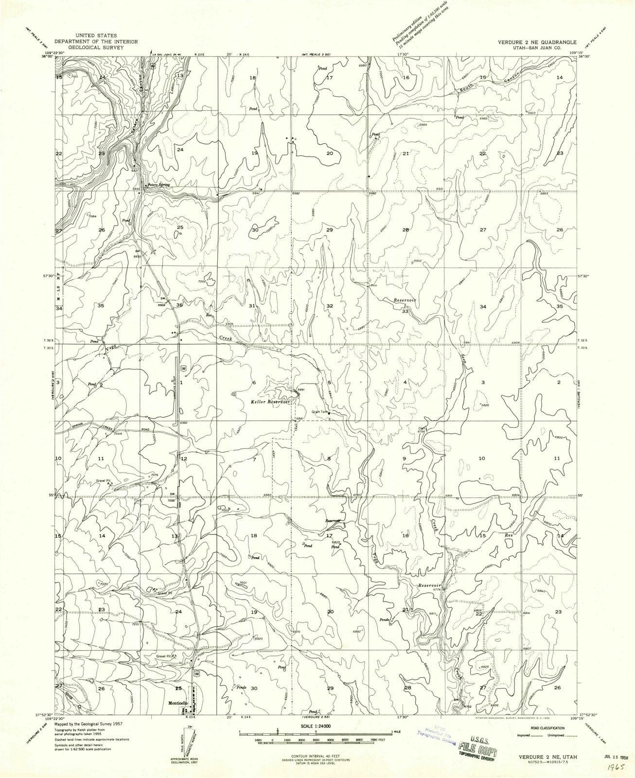 1958 Verdure 2, UT - Utah - USGS Topographic Map
