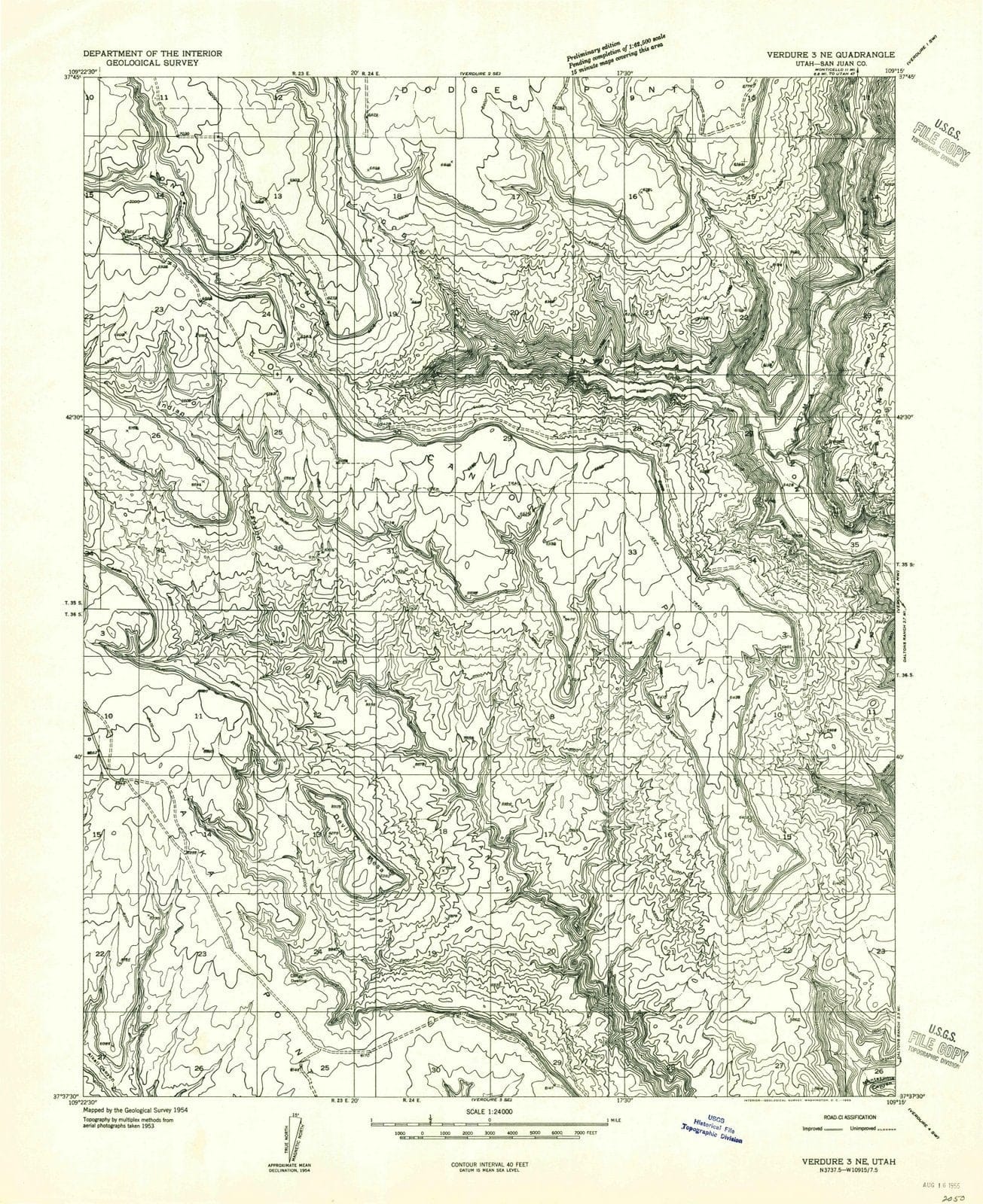 1955 Verdure 3, UT - Utah - USGS Topographic Map