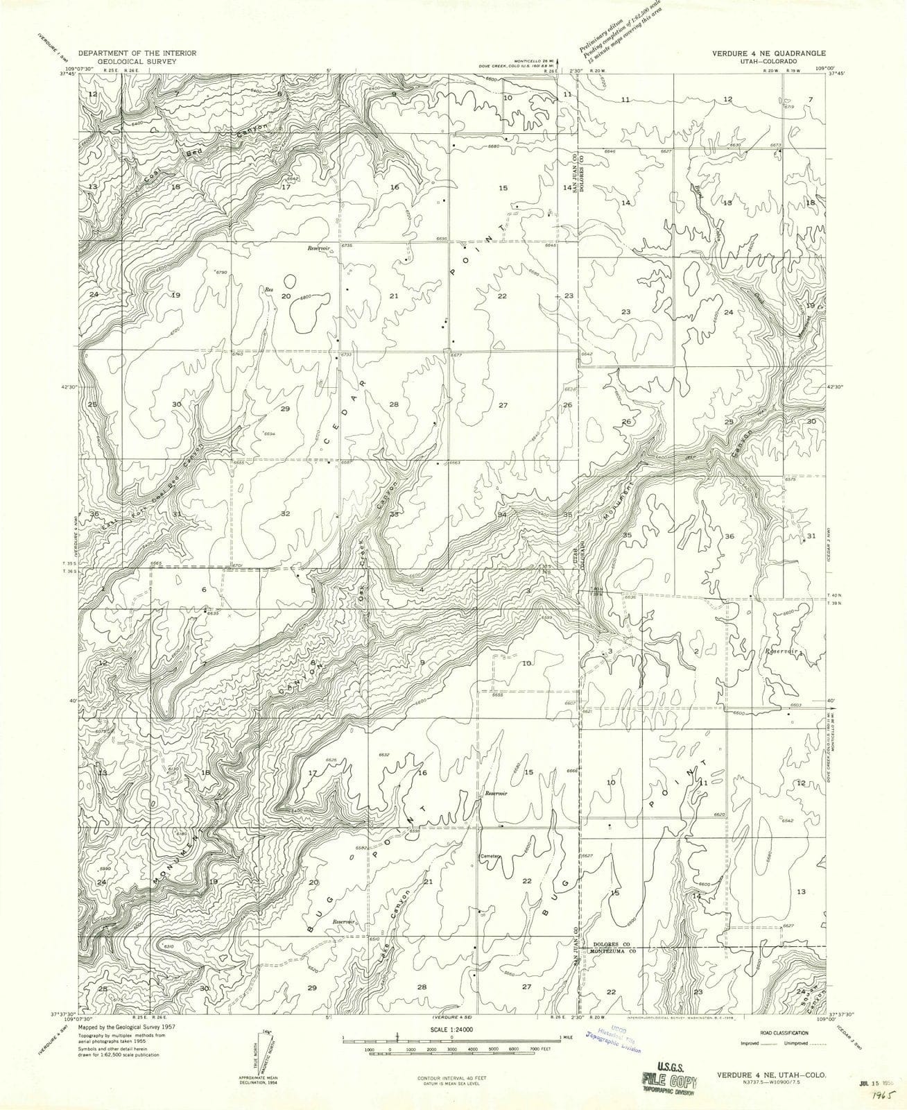 1958 Verdure 4, CO - Colorado - USGS Topographic Map