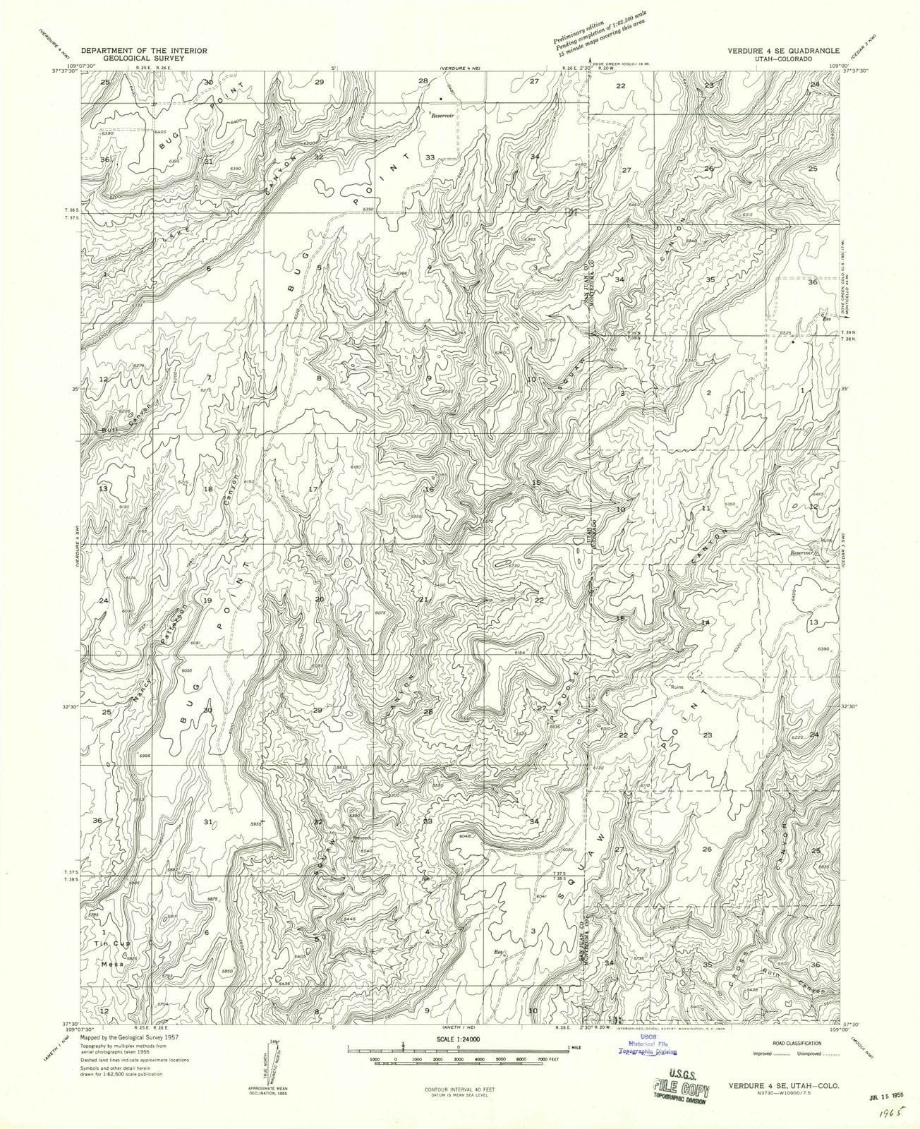 1958 Verdure 4, UT - Utah - USGS Topographic Map