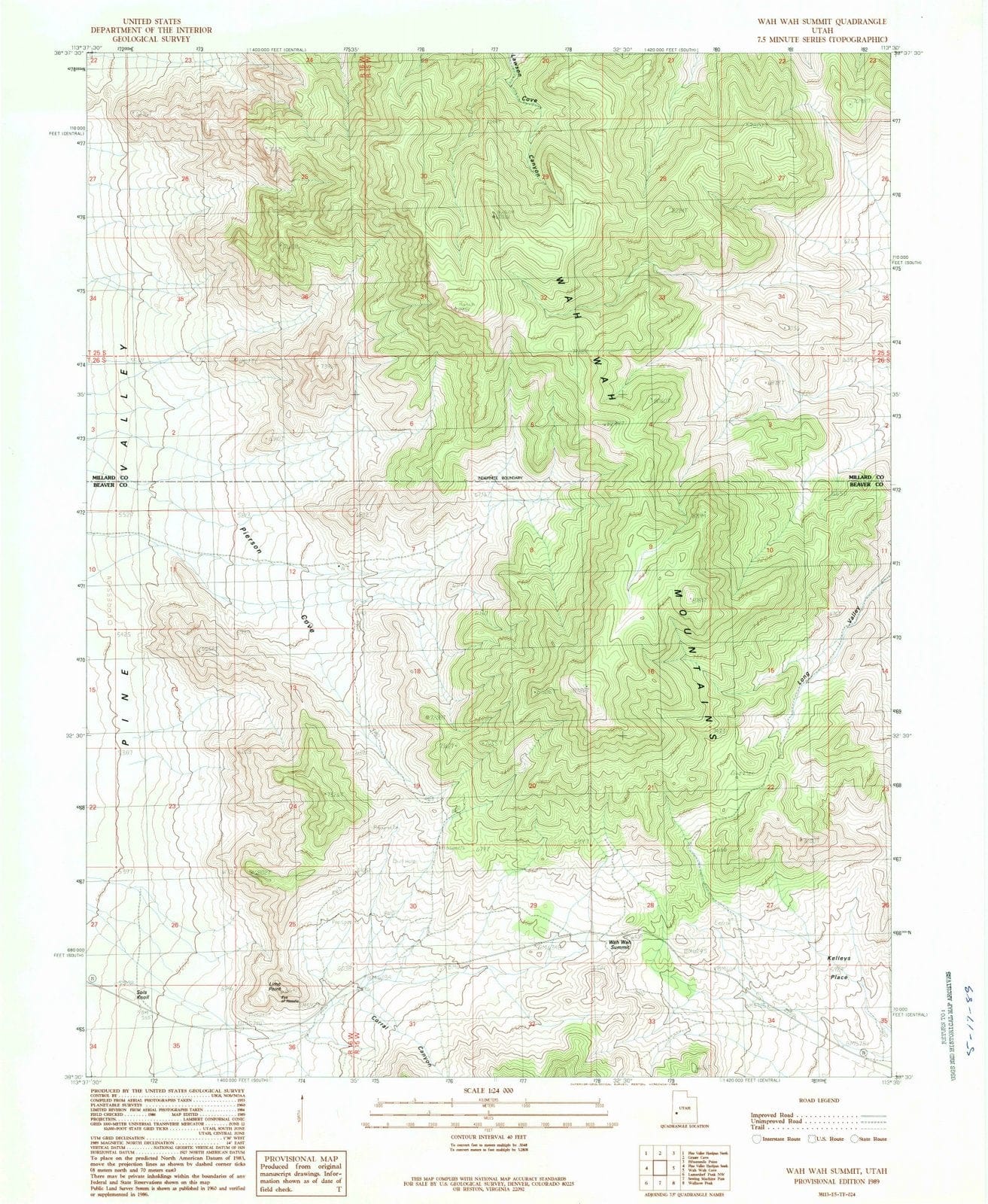1989 Wah Wah Summit, UT - Utah - USGS Topographic Map