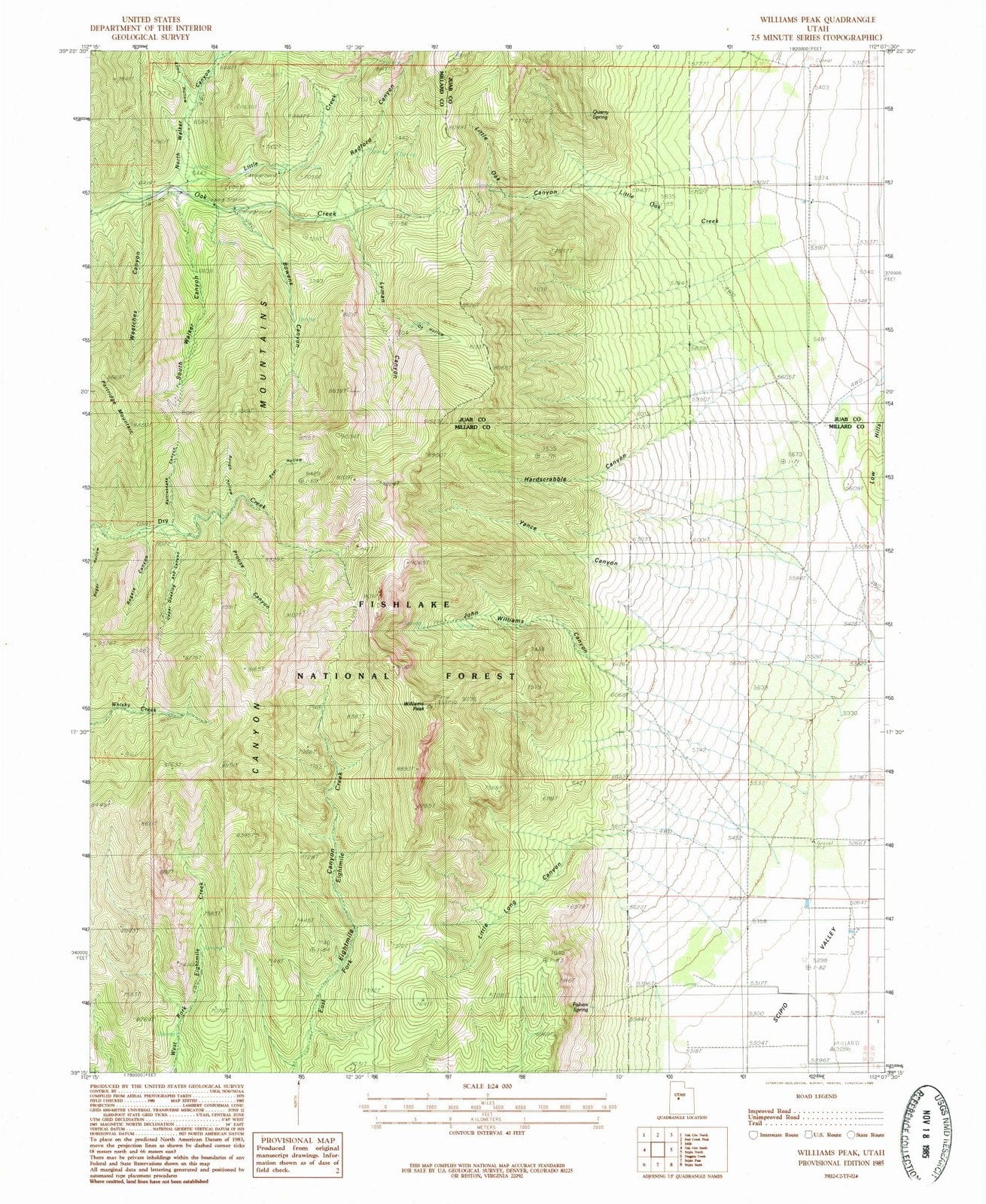 1985 Williams Peak, UT - Utah - USGS Topographic Map