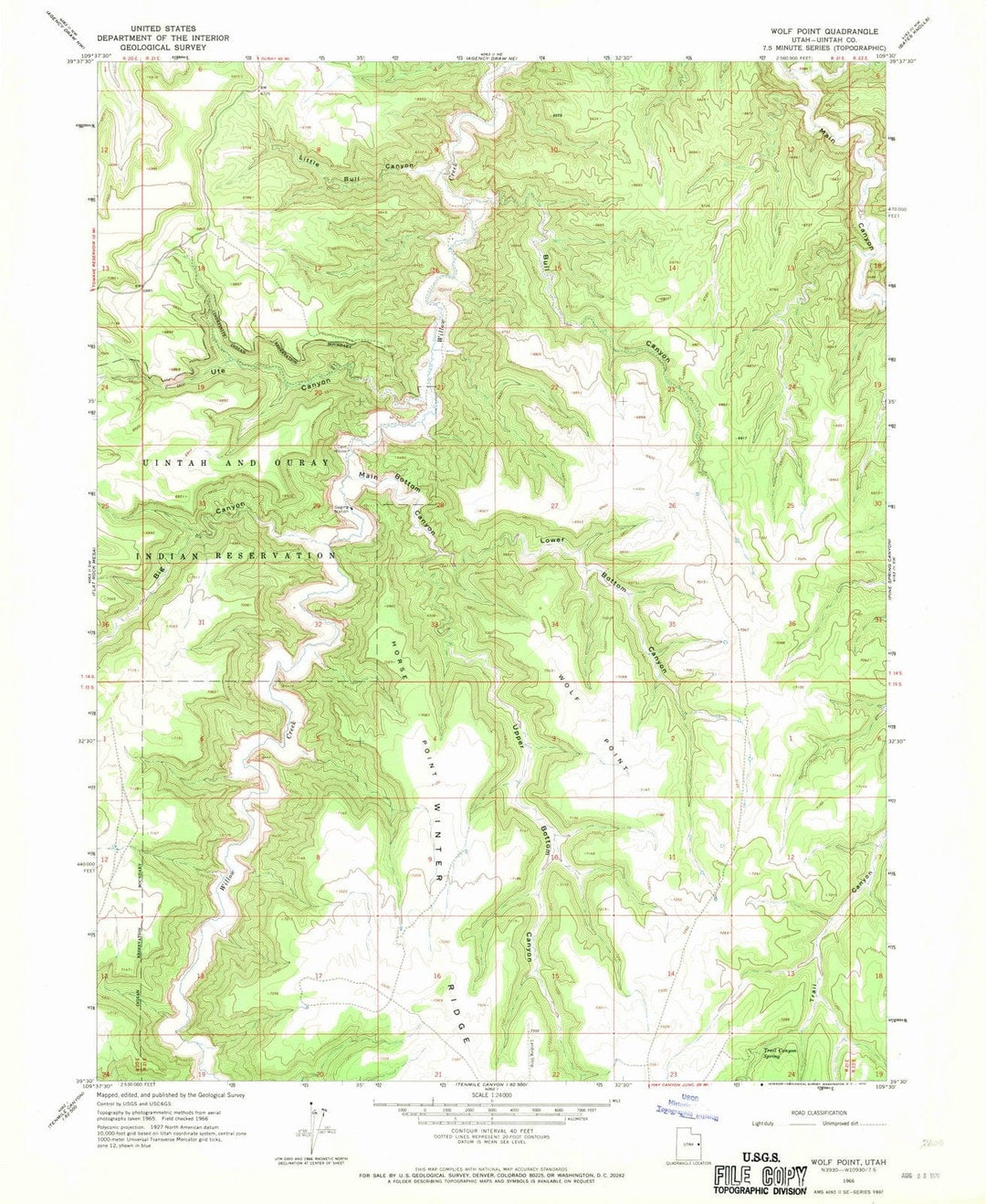 1966 Wolf Point, UT - Utah - USGS Topographic Map