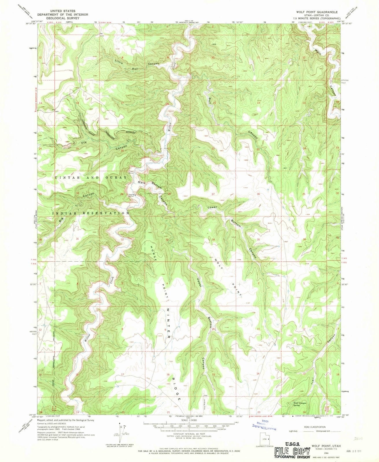 1966 Wolf Point, UT - Utah - USGS Topographic Map