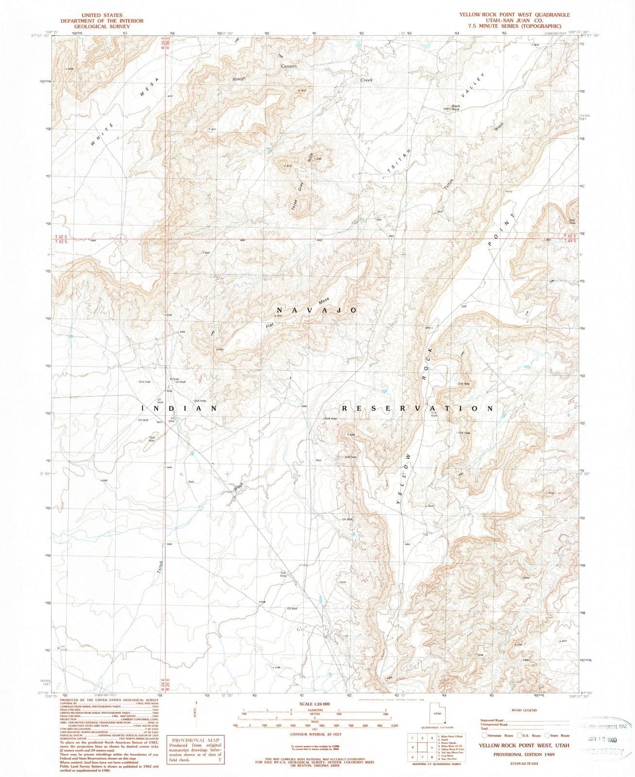 1989 Yellow Rock Point West, UT - Utah - USGS Topographic Map