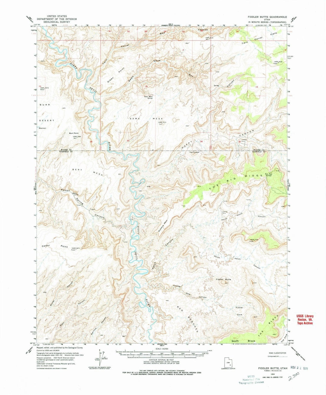 1953 Fiddler Butte, UT - Utah - USGS Topographic Map