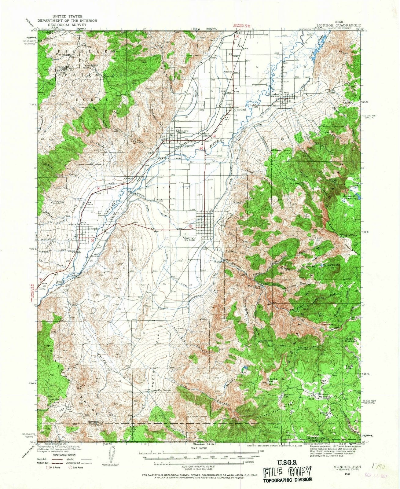 1940 Monroe, UT - Utah - USGS Topographic Map