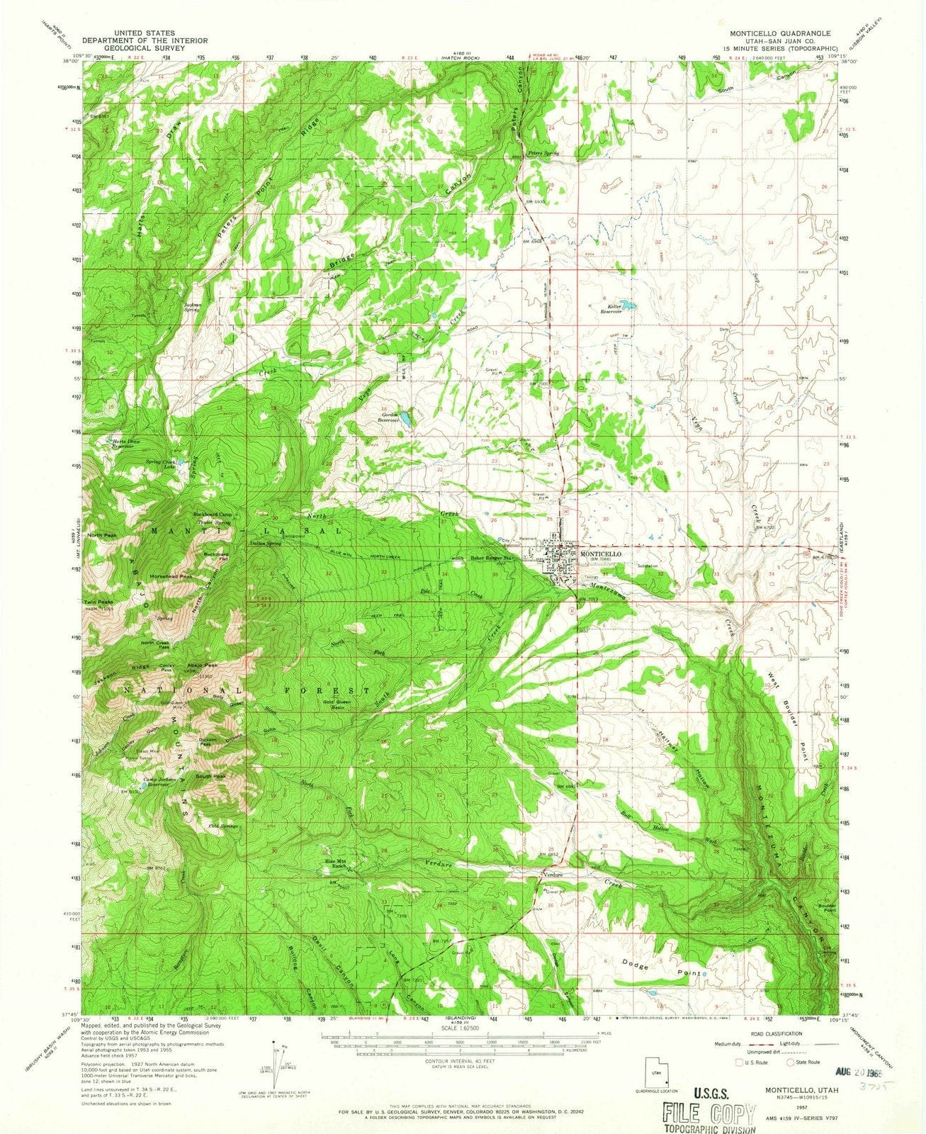 1957 Monticello, UT - Utah - USGS Topographic Map