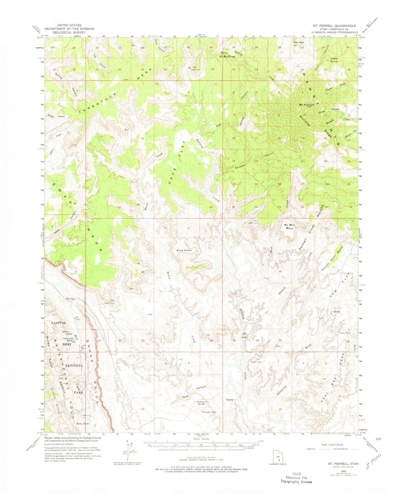 1953 Mt Pennell, UT - Utah - USGS Topographic Map
