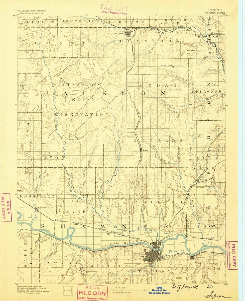 1889 Topeka, KS  - Kansas - USGS Topographic Map