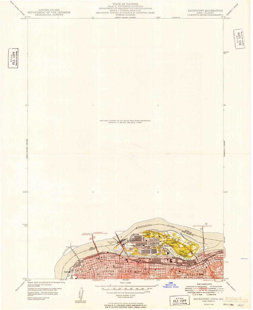 1949 Davenport, IA  - Iowa - USGS Topographic Map