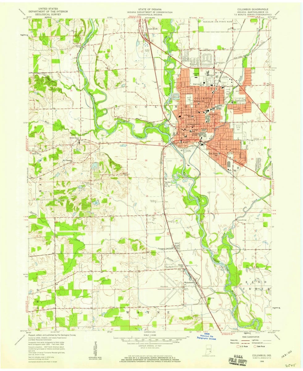 1958 Columbus, in  - Indiana - USGS Topographic Map