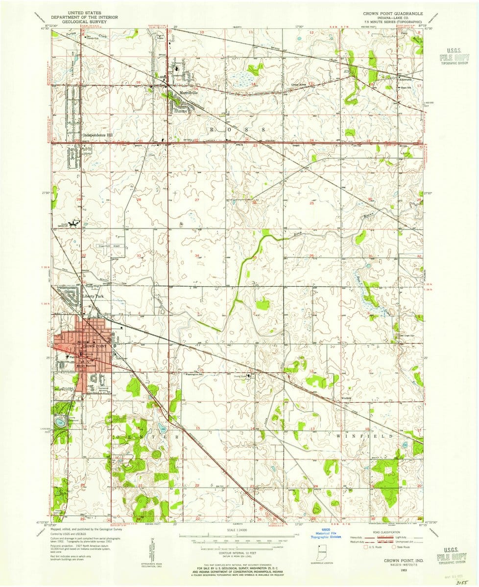 1953 Crown Point, in  - Indiana - USGS Topographic Map