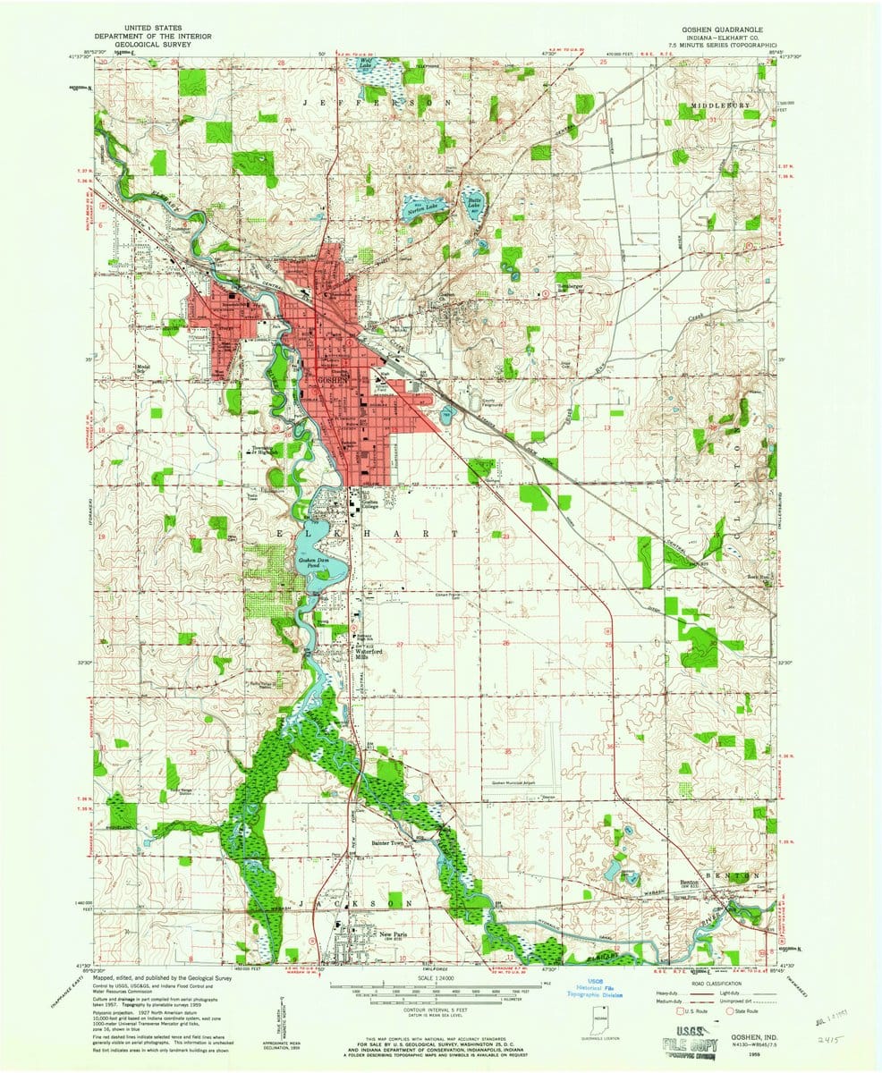 1959 Goshen, in  - Indiana - USGS Topographic Map