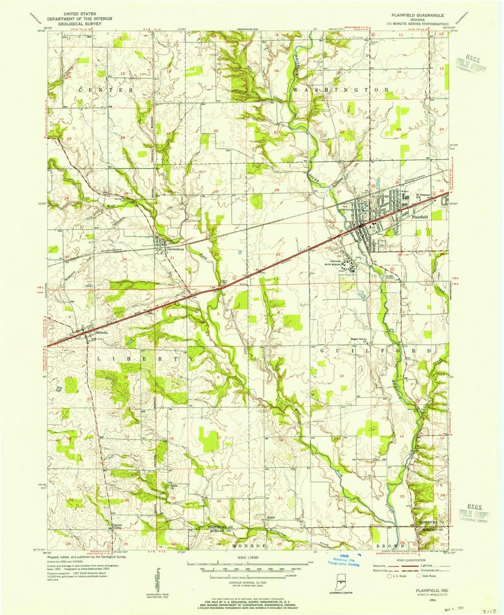 1953 Plainfield, in  - Indiana - USGS Topographic Map