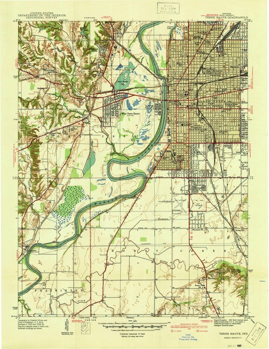 1941 Terre Haute, in  - Indiana - USGS Topographic Map