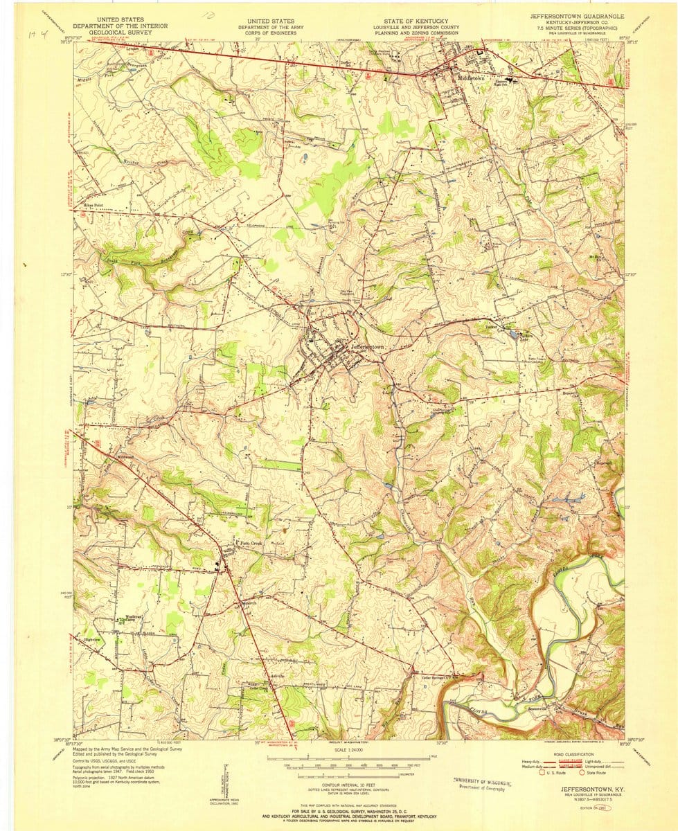1951 Jeffersontown, KY Kentucky USGS Topographic Map Historic
