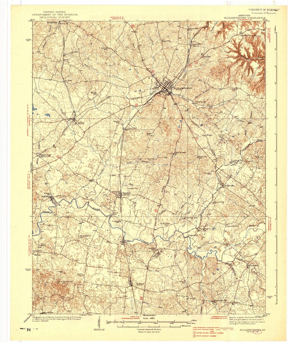 1938 Elizabethtown, KY  - Kentucky - USGS Topographic Map