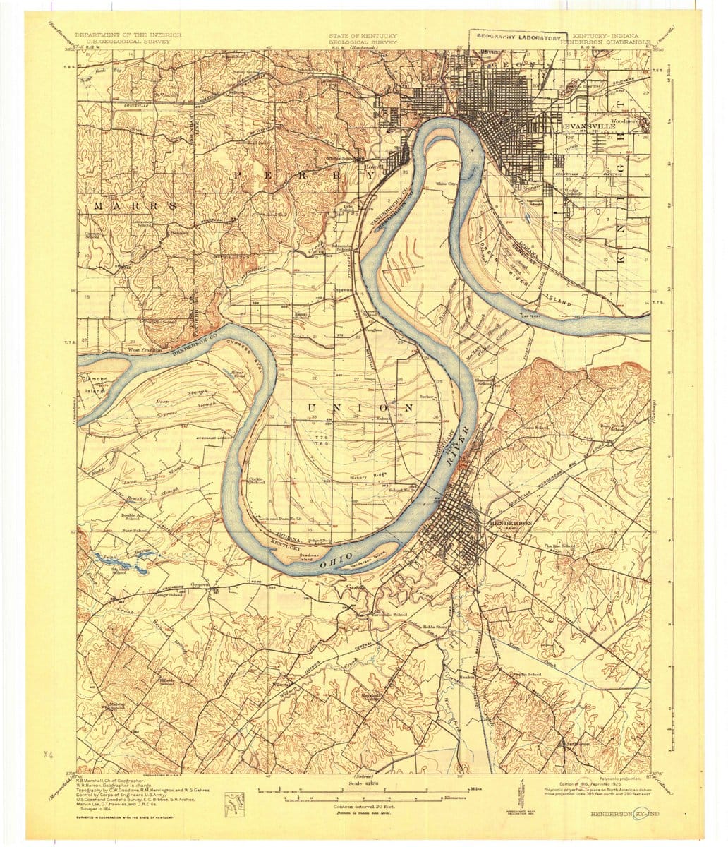 1916 Henderson, KY  - Kentucky - USGS Topographic Map