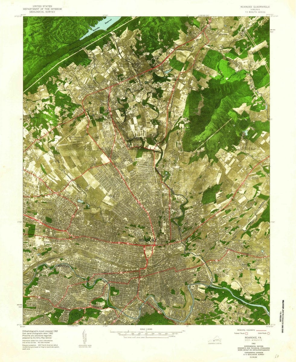 1962 Roanoke, VA  - Virginia - USGS Topographic Map
