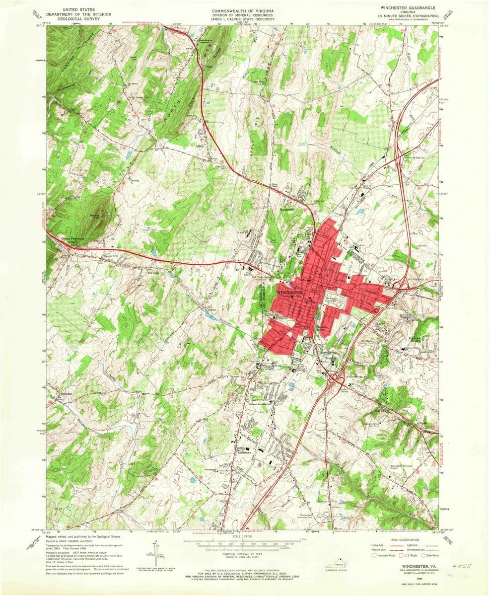 1966 Winchester, VA  - Virginia - USGS Topographic Map