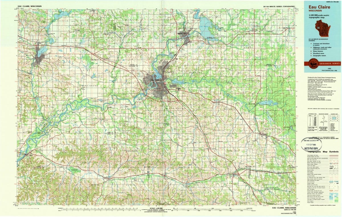 1985 Eau Claire, WI  - Wisconsin - USGS Topographic Map