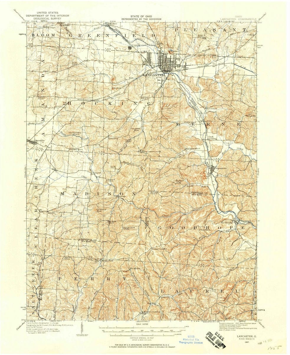 1907 Lancaster, OH  - Ohio - USGS Topographic Map