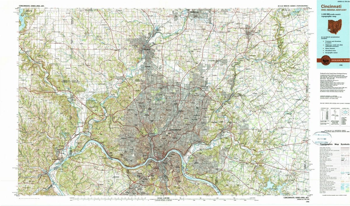 1986 Cincinnati, OH  - Ohio - USGS Topographic Map