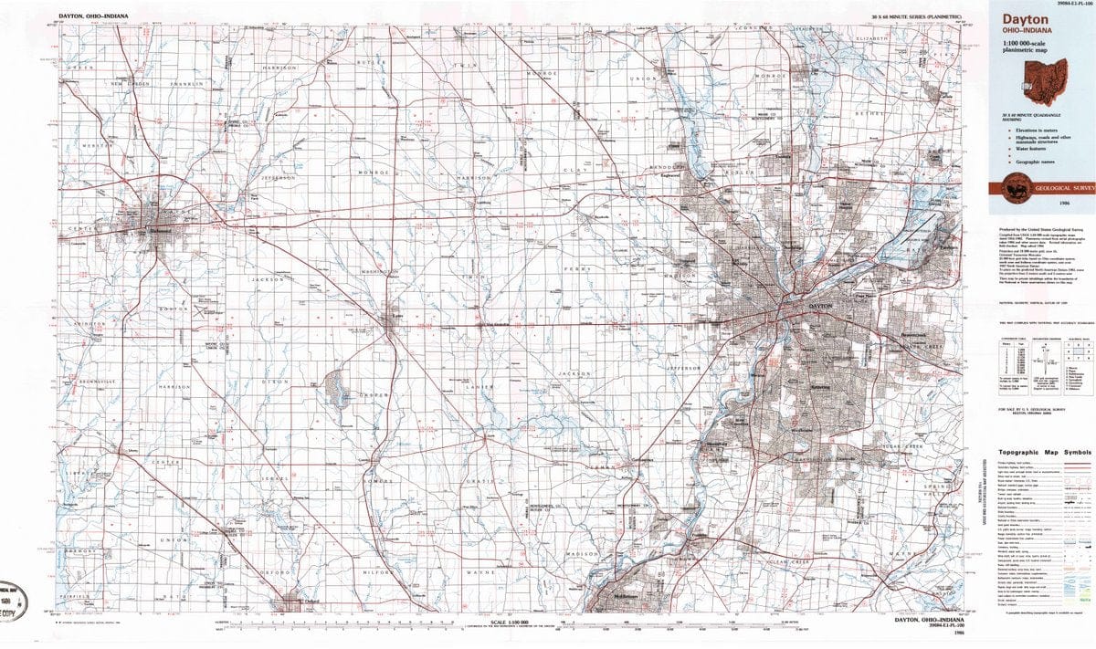 1986 Dayton, OH  - Ohio - USGS Topographic Map
