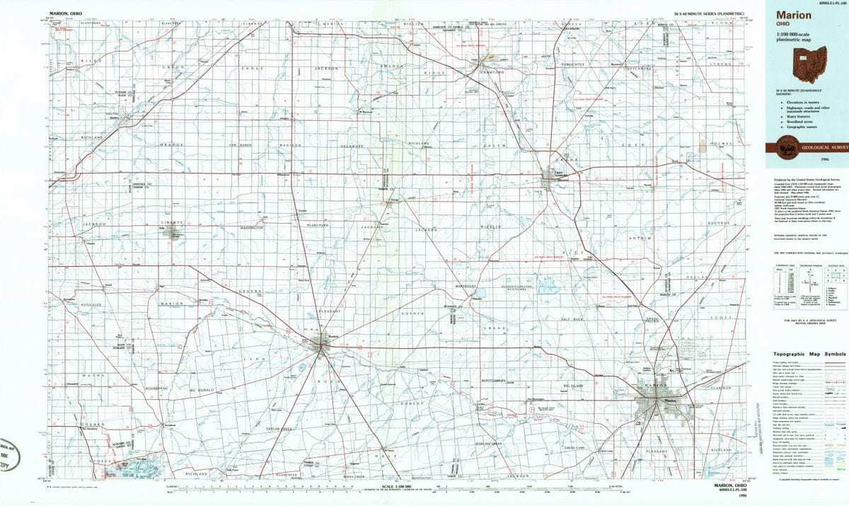 1986 Marion, OH  - Ohio - USGS Topographic Map