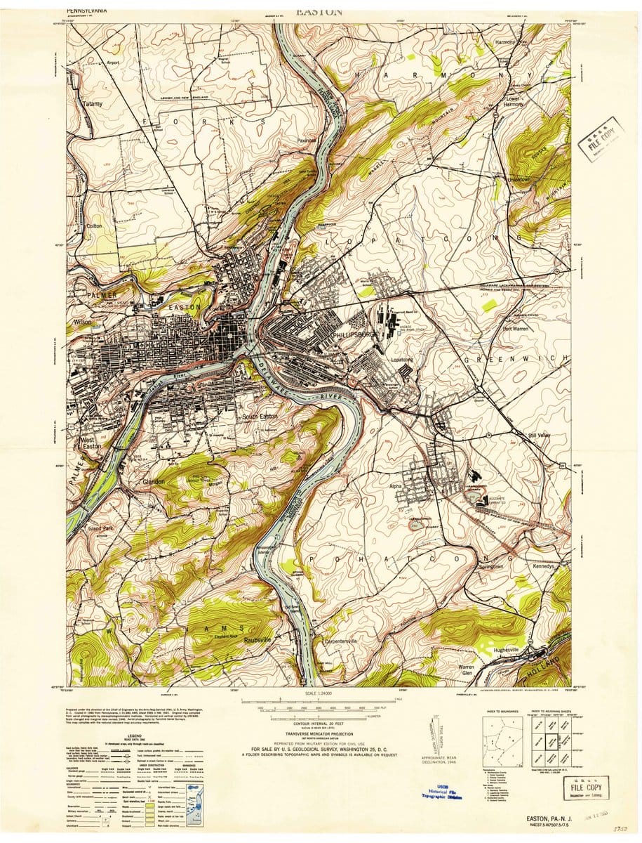 1953 Easton, PA  - Pennsylvania - USGS Topographic Map