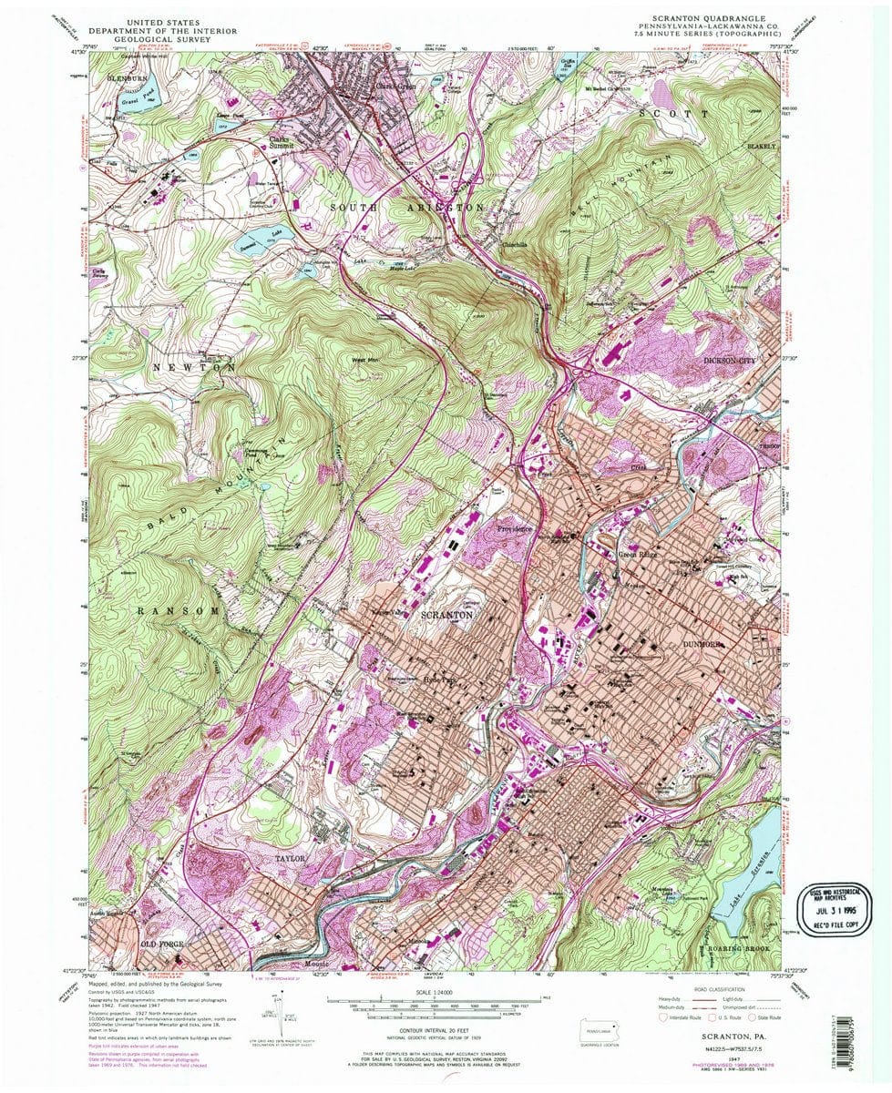 1947 Scranton, PA  - Pennsylvania - USGS Topographic Map