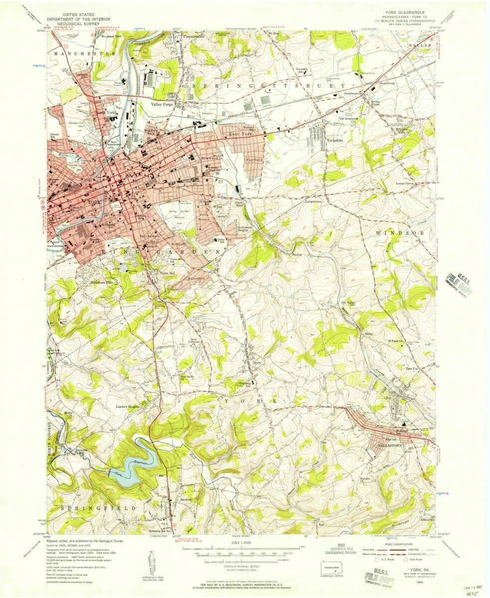 1954 York, PA  - Pennsylvania - USGS Topographic Map