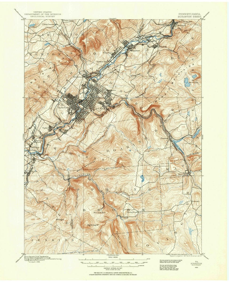 1889 Scranton, PA  - Pennsylvania - USGS Topographic Map