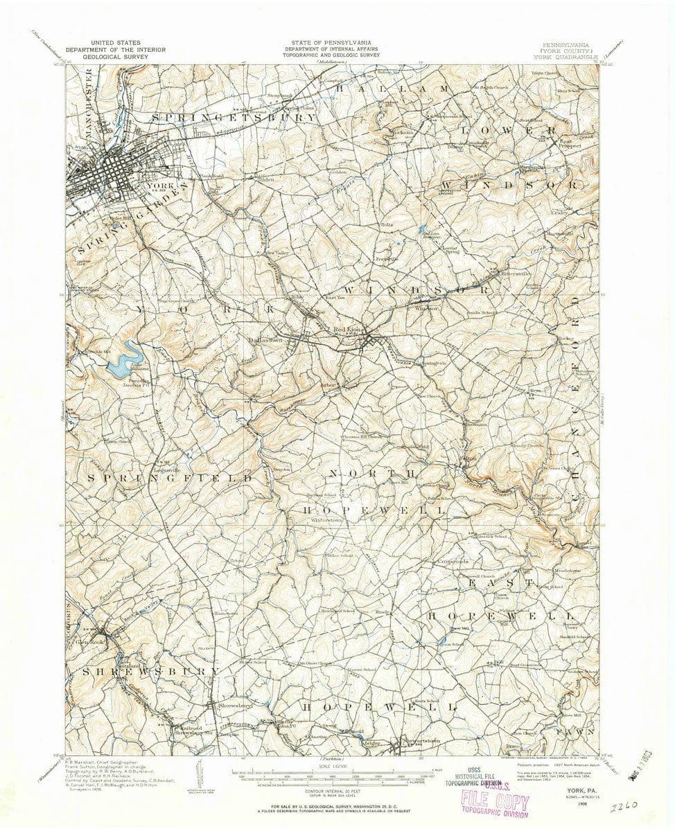 1908 York, PA  - Pennsylvania - USGS Topographic Map