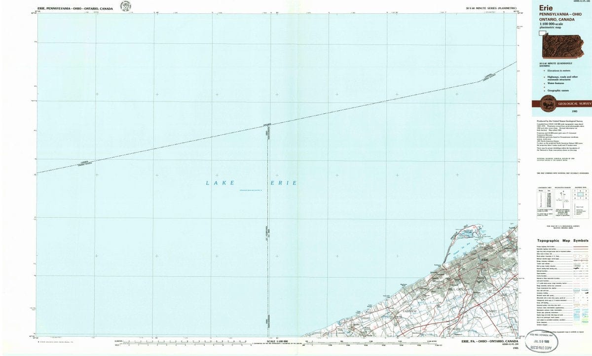 1985 Erie, PA  - Pennsylvania - USGS Topographic Map
