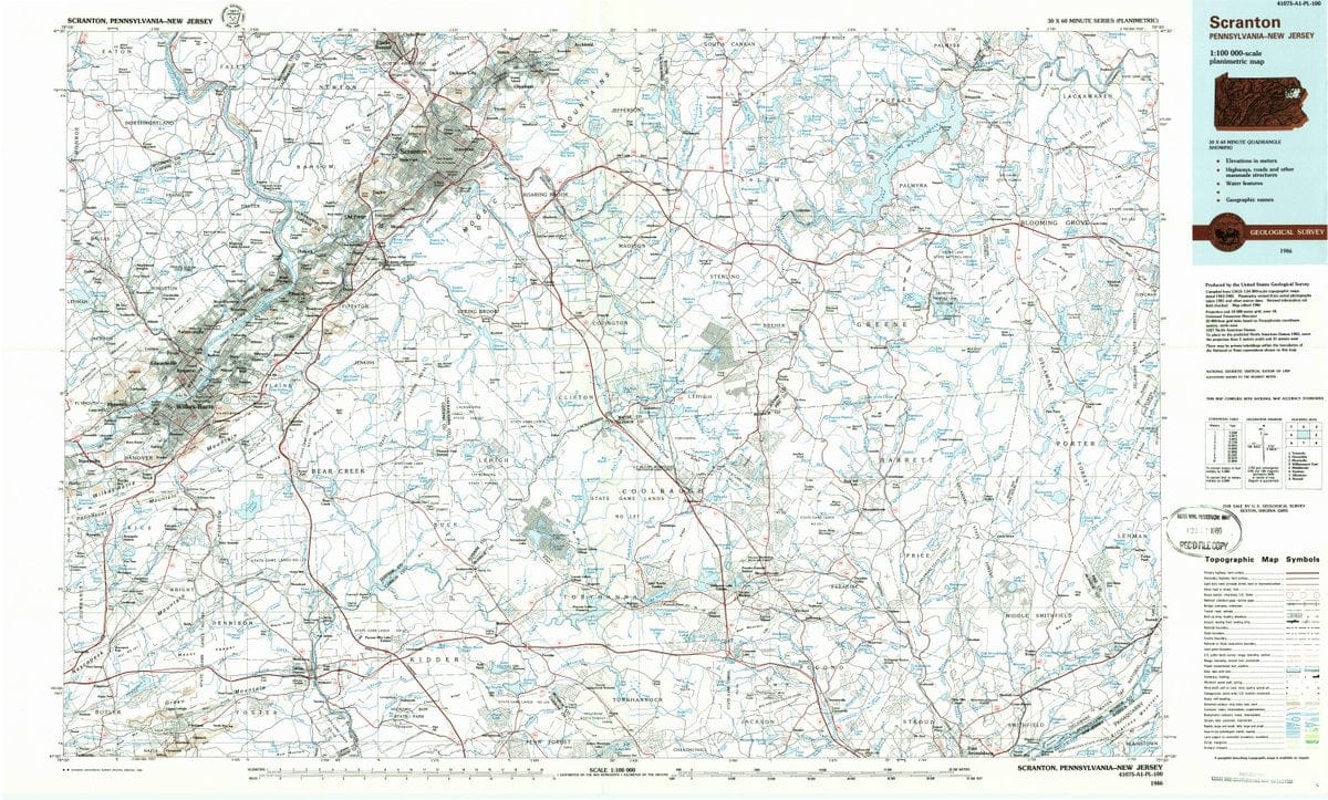 1986 Scranton, PA  - Pennsylvania - USGS Topographic Map