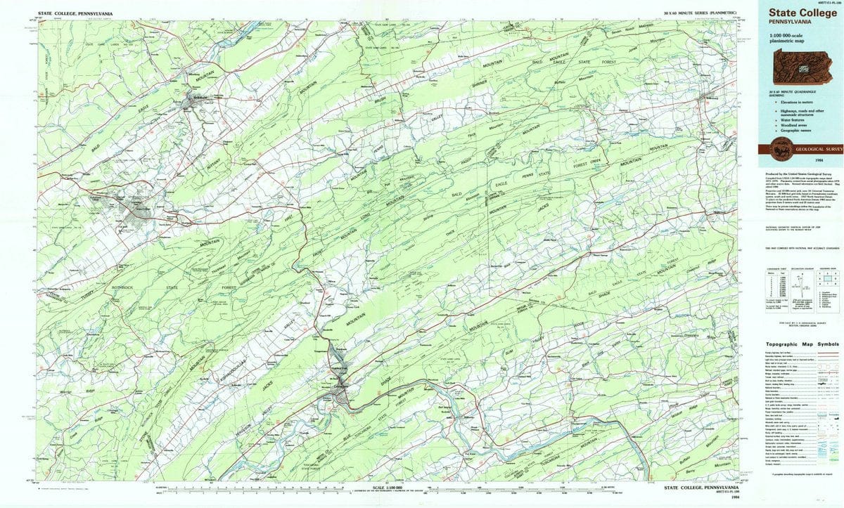 1984 State College, PA  - Pennsylvania - USGS Topographic Map