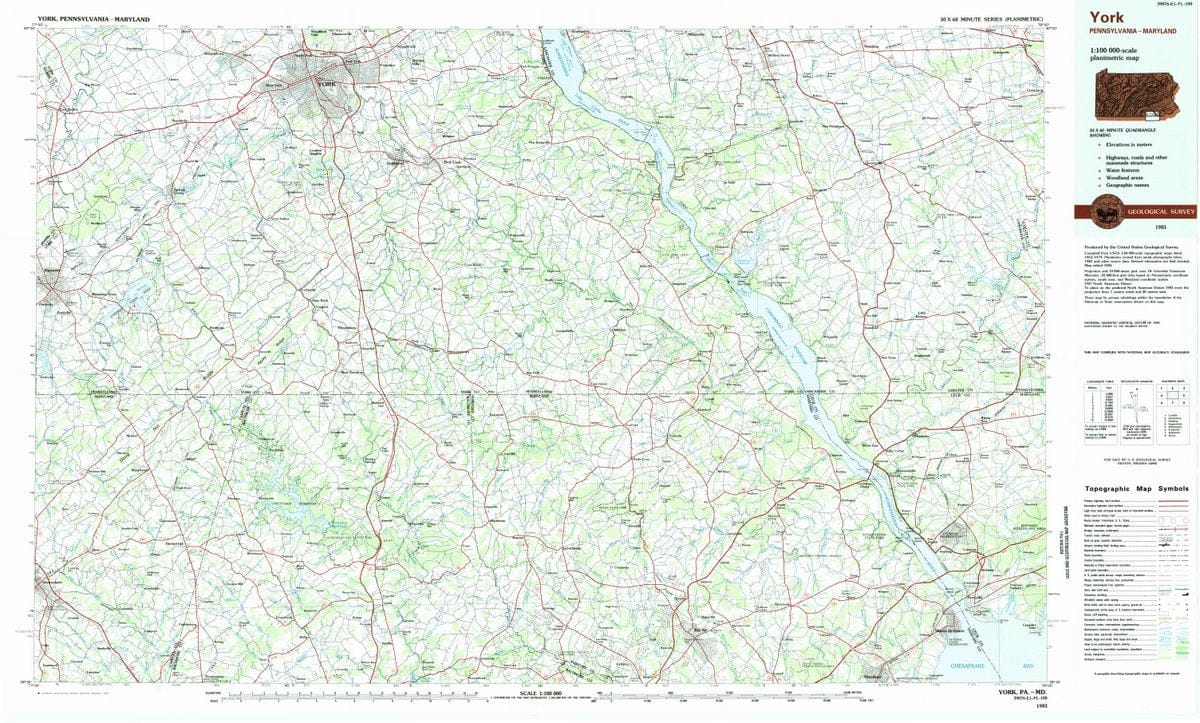 1983 York, PA  - Pennsylvania - USGS Topographic Map