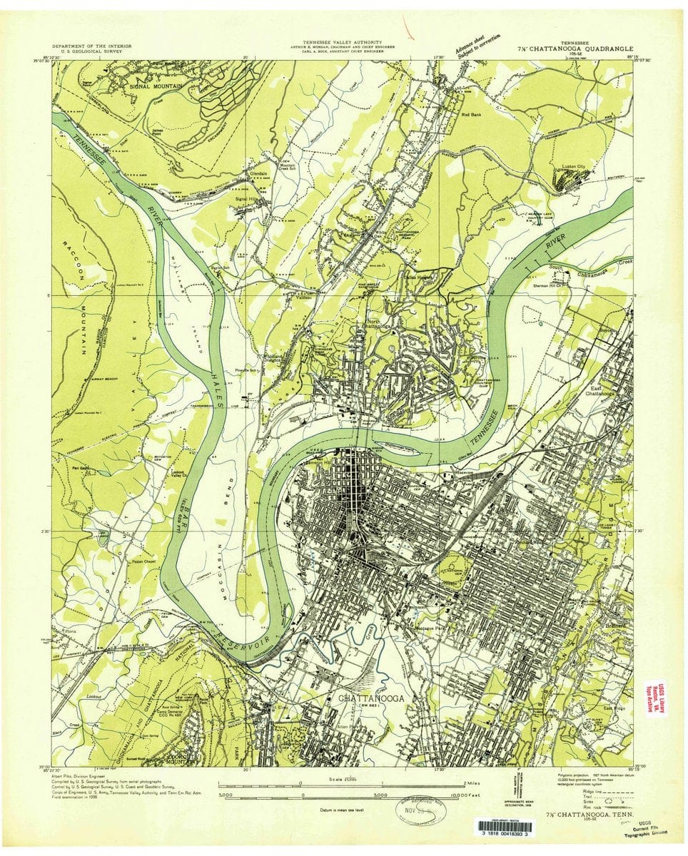 1936 Chattanooga, TN  - Tennessee - USGS Topographic Map