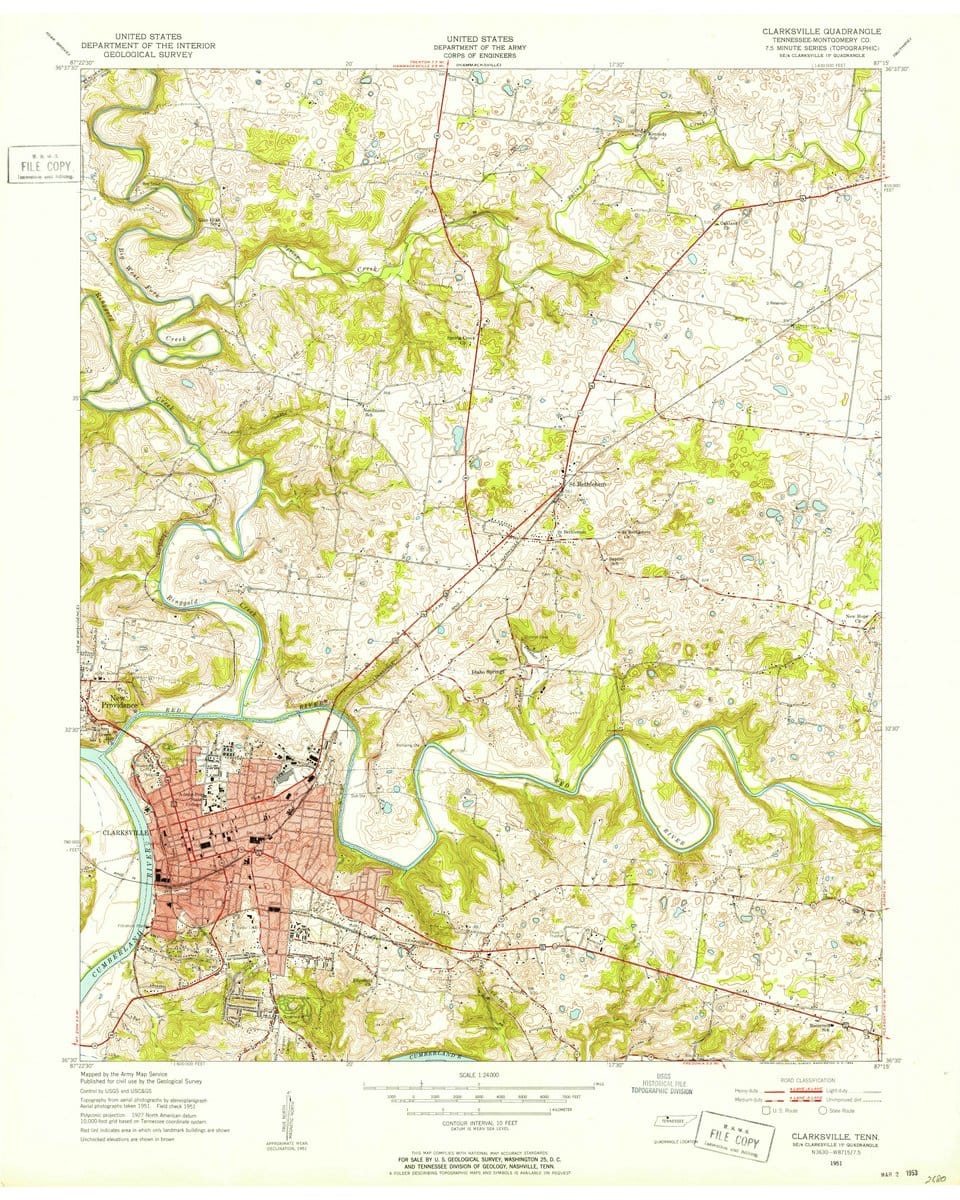1951 Clarksville, TN  - Tennessee - USGS Topographic Map