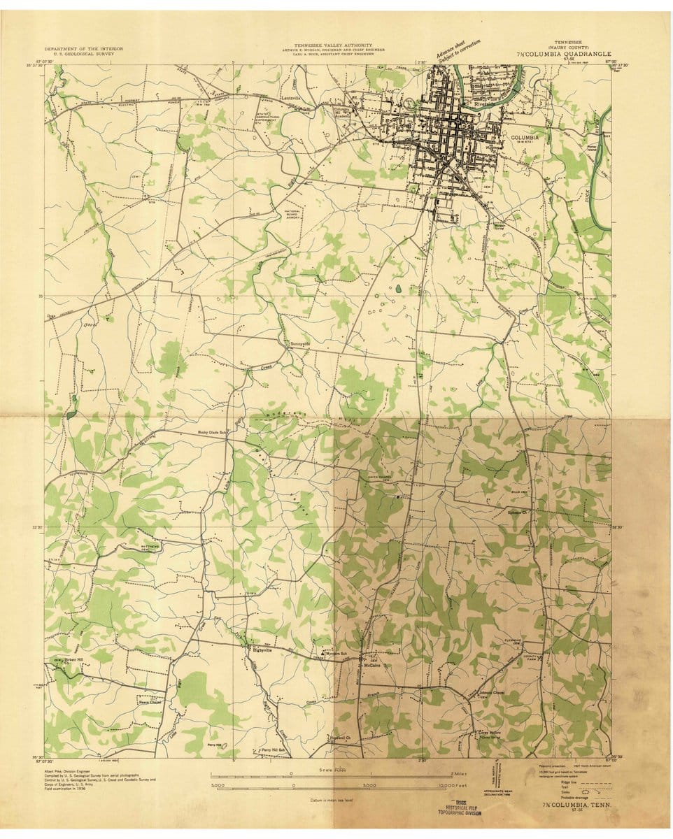 1936 Columbia, TN  - Tennessee - USGS Topographic Map