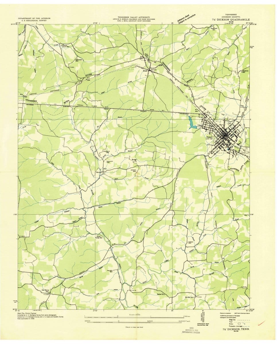 1936 Dickson, TN  - Tennessee - USGS Topographic Map