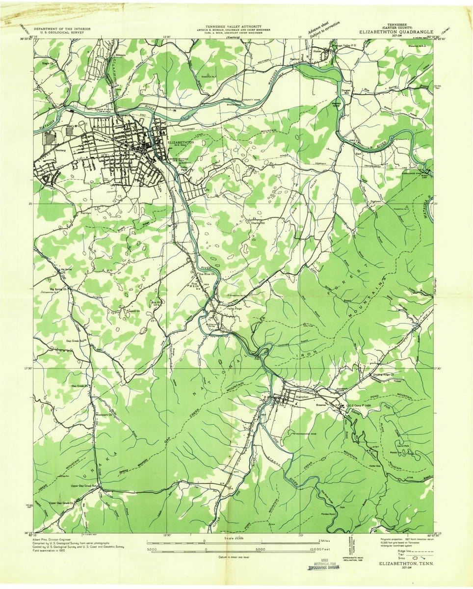 1935 Elizabethton, TN  - Tennessee - USGS Topographic Map