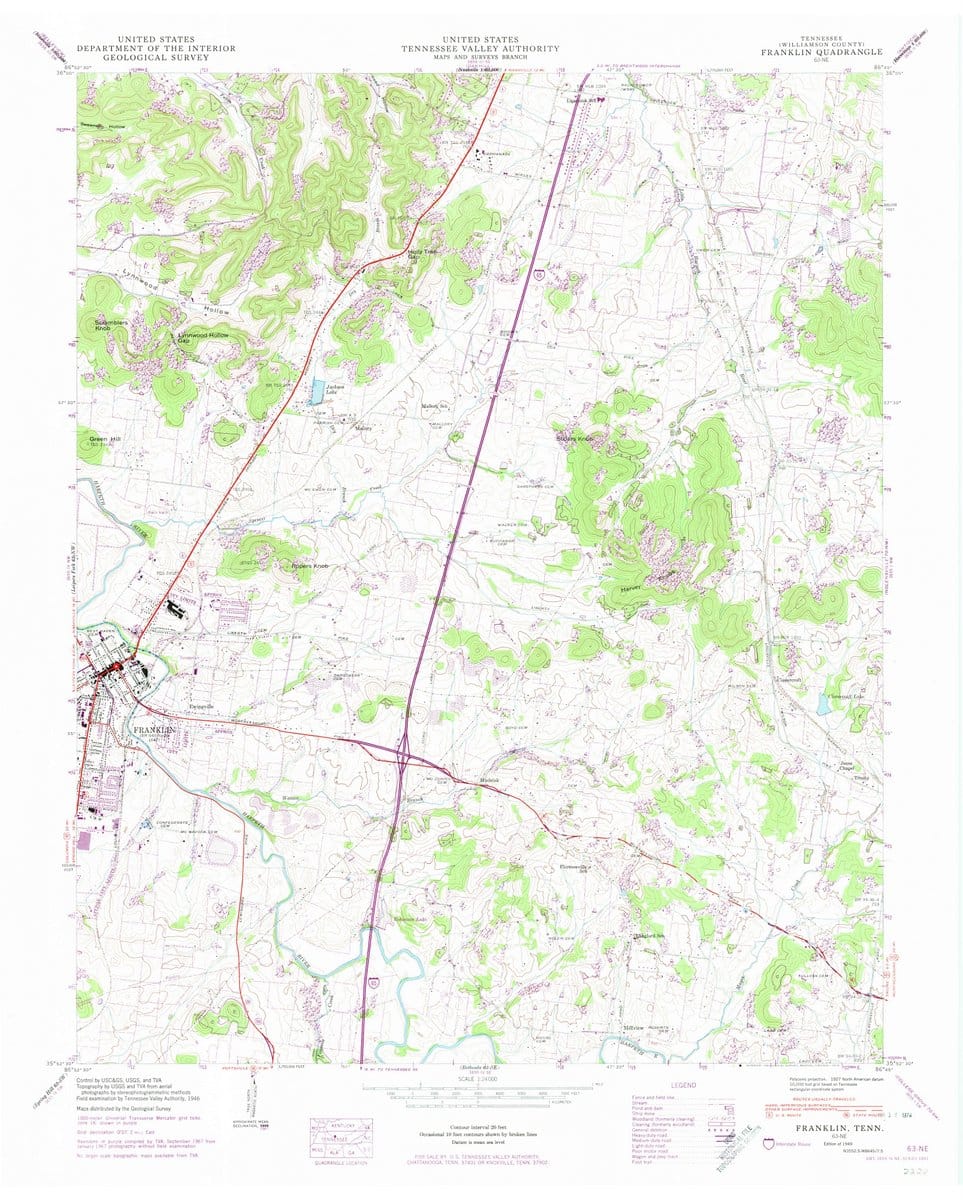1949 Franklin, TN  - Tennessee - USGS Topographic Map