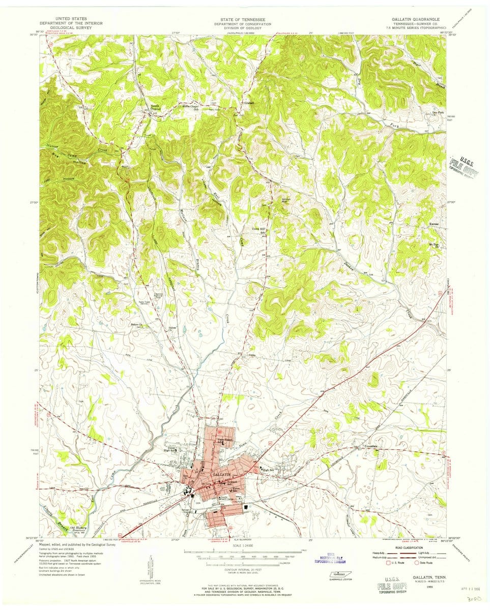 1955 Gallatin, TN  - Tennessee - USGS Topographic Map