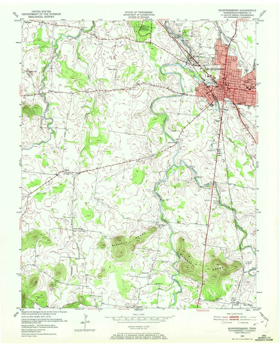 1950 Murfreesboro, TN  - Tennessee - USGS Topographic Map