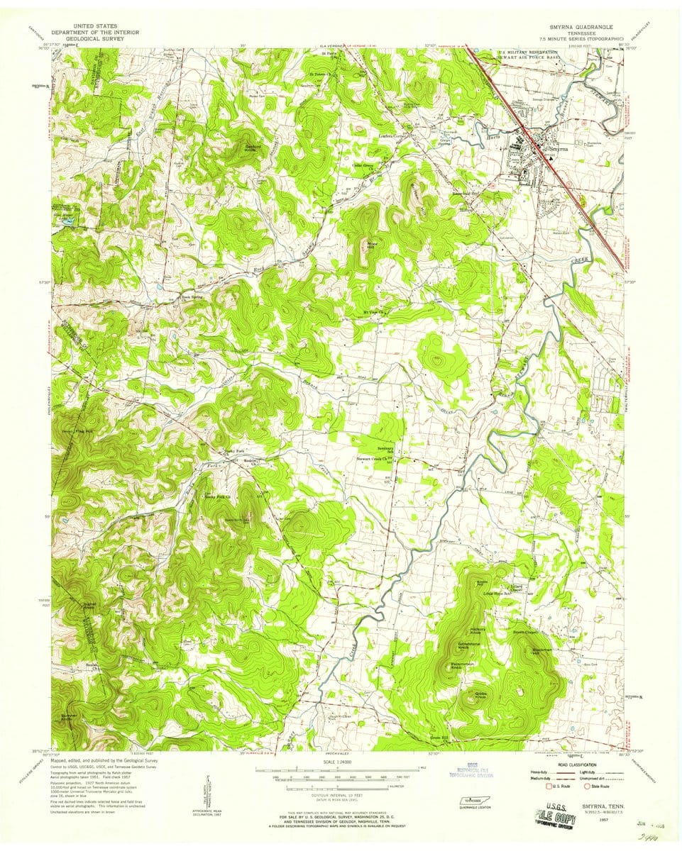 1957 Smyrna, TN  - Tennessee - USGS Topographic Map