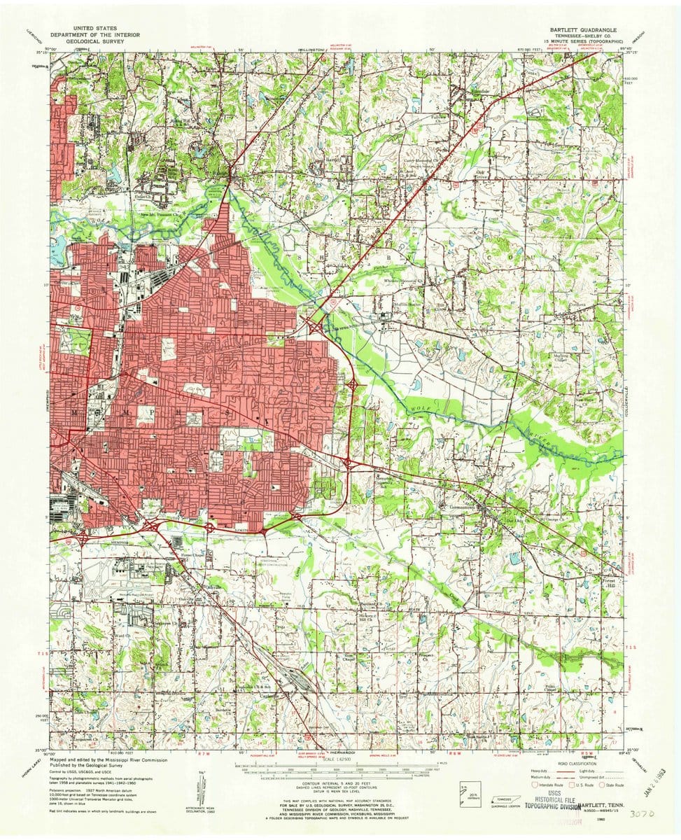 1960 Bartlett, TN  - Tennessee - USGS Topographic Map