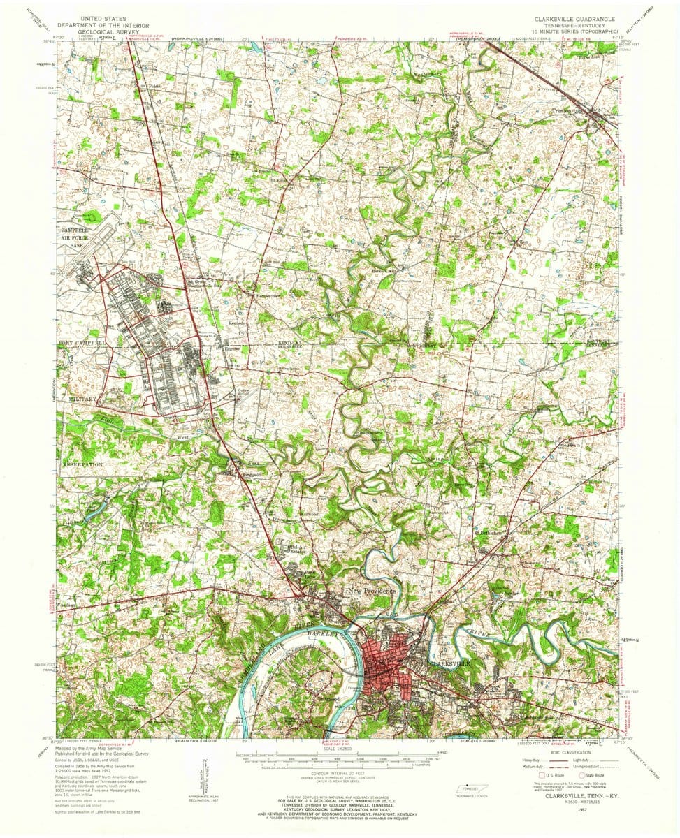 1957 Clarksville, TN  - Tennessee - USGS Topographic Map